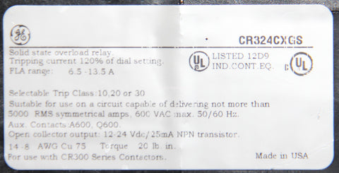 General Electric CR324CXGS Overload Relay Module