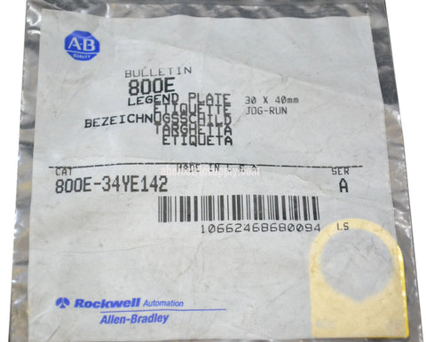 Allen Bradley 800E-34YE142 Ser A LEGEND PLATE JOG-RUN In Original Packaging