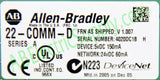 Allen Bradley 22-Comm-D Ser A FRN V1.010 Device: 5v DC 150mA Network: 24v DC 60